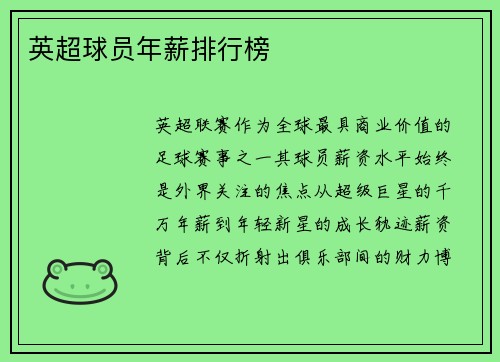 英超球员年薪排行榜